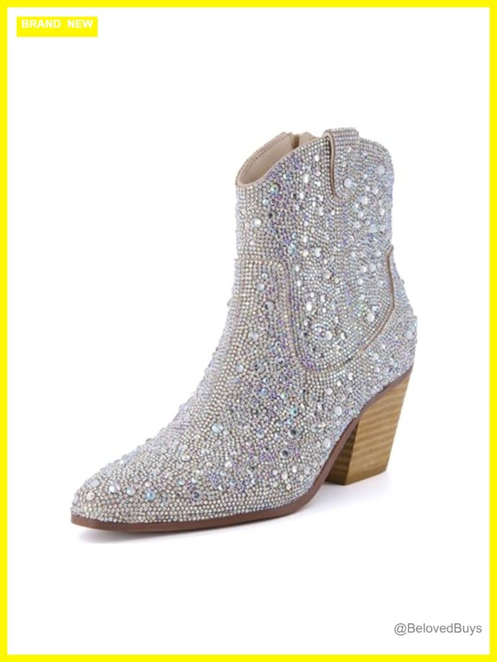 Rhinestone Western Ankle Boots Memory Foam Block Heel